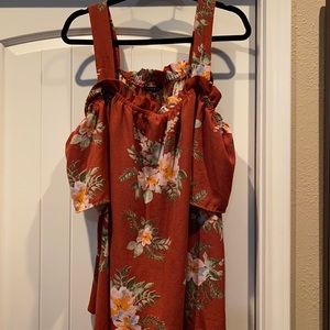 Women’s Miss Lil Rust Floral Cold Shoulder Top 3X